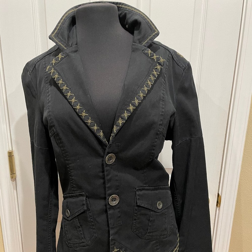 Ladies Diesel Black Denim Embellished Jacket Sz: XL